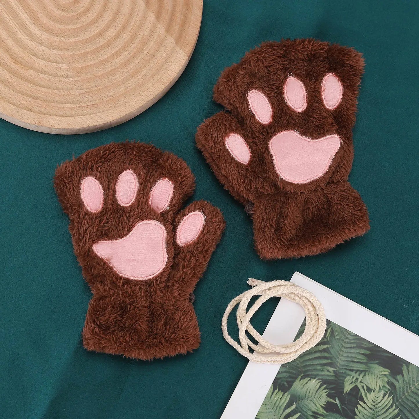 Cat Claw Gloves For Women Winter Korean Style Cute Girls Fingerless Thickened Warm Bear Paw Plush Half Finger Gloves