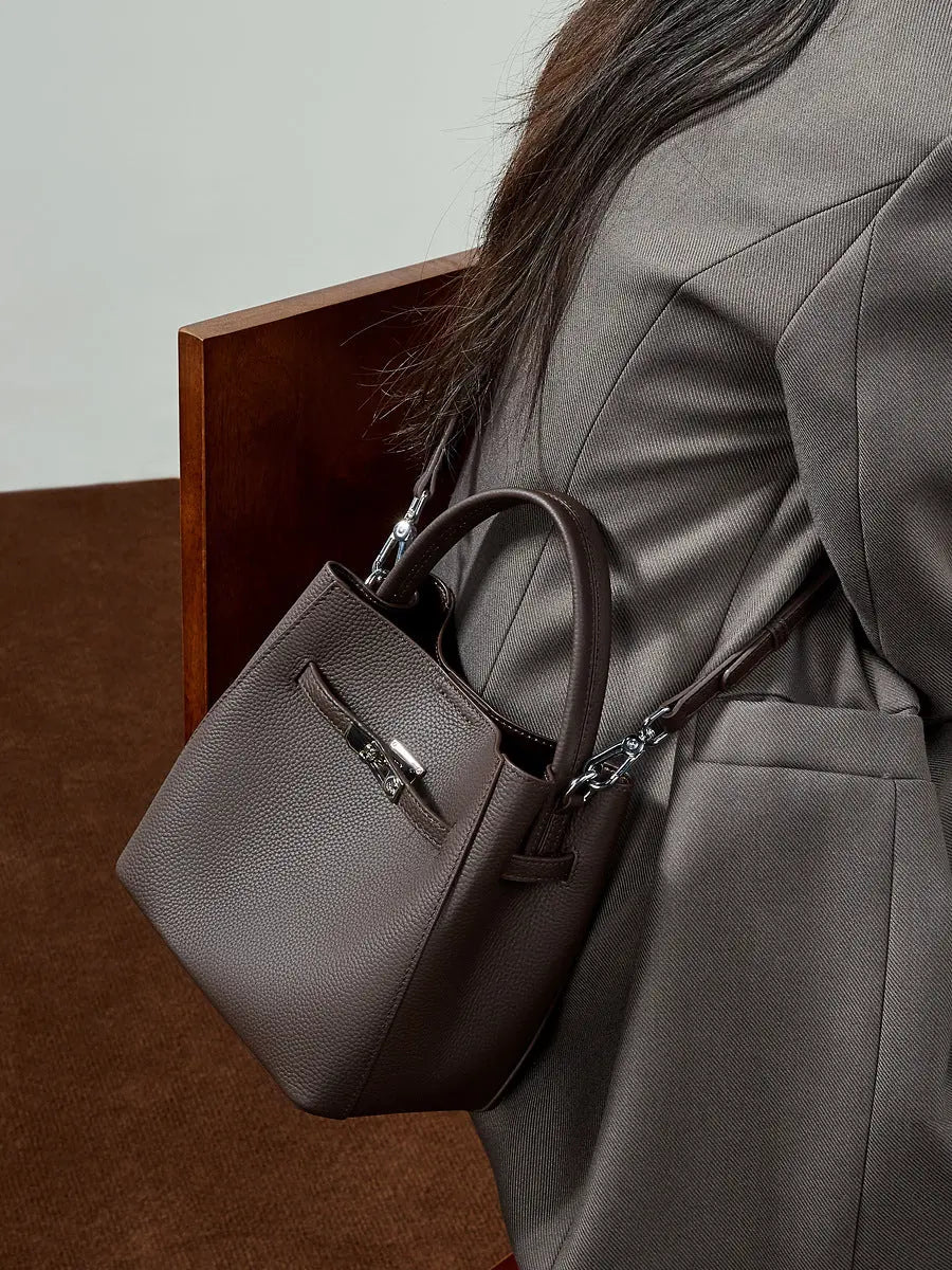 Women's Pebble-Grain Cowhide Leather Mini Bucket Bag