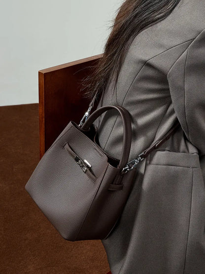 Women's Pebble-Grain Cowhide Leather Mini Bucket Bag