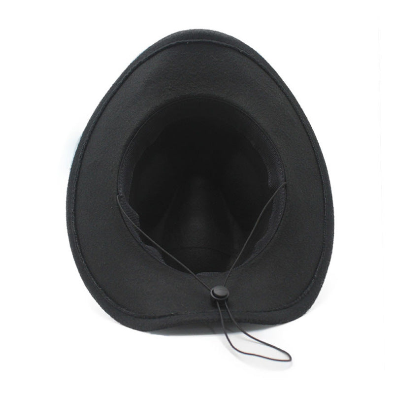 Top Hat Ethnic Style Bullmark Western Cowboy Top Hat Roll Brim Retro Horseback Riding Hat Wool Felt Hat