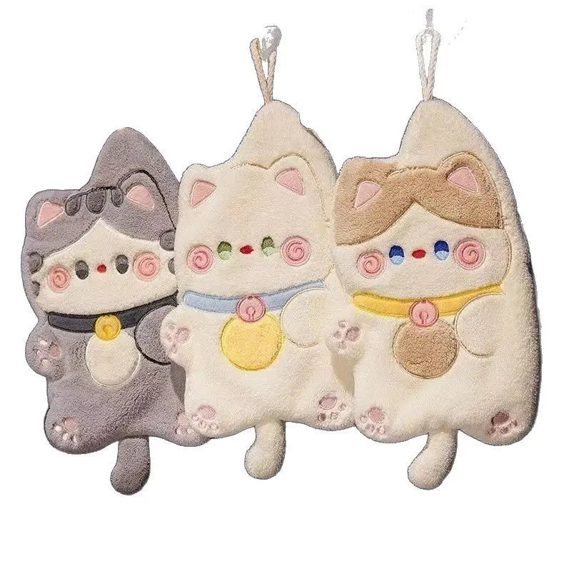 Cute Hug Cat Hanging Hand Towel – Soft Plush Absorbent Towel