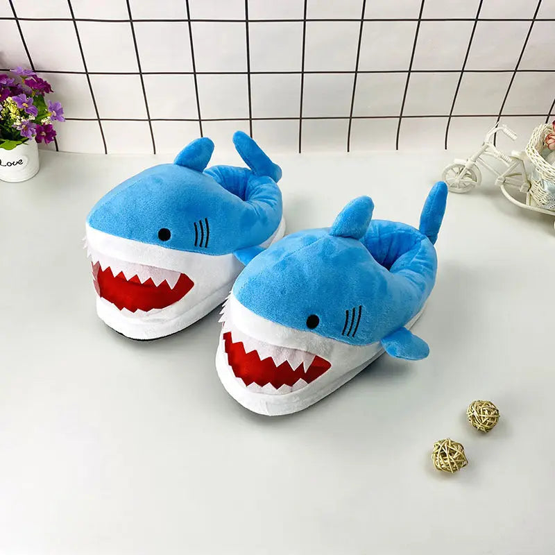 Autumn And Winter Plush Shark Slippers Cute Shark All-inclusive Soft Thick Bottom Dolphin Warm Home Slippers