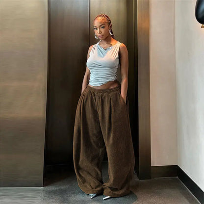 Autumn And Winter Women's Clothing New Fashion Street Shooting High Waist Loose Straight Casual Trousers