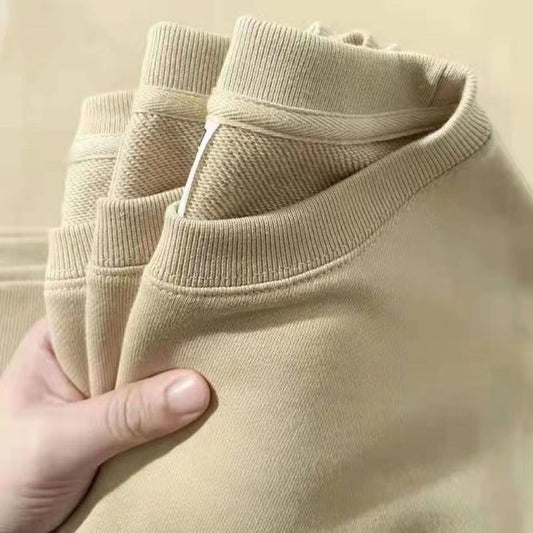 Autumn Men's Pure Cotton Terry Sweater Loose Pullover Fashionable All-match Long Sleeve Top Round Neck Solid Color Coat Men's