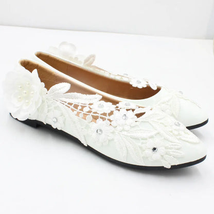 Romantic floral lace heels crafted to order for your special day.
