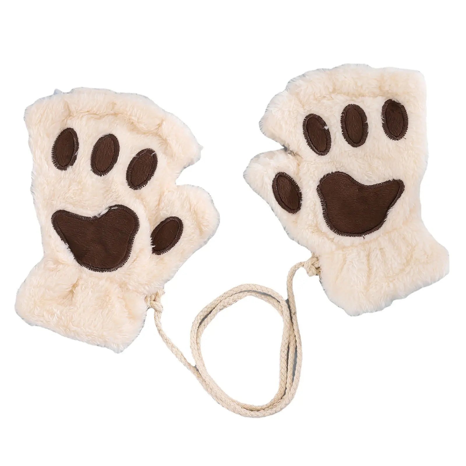 Cat Claw Gloves For Women Winter Korean Style Cute Girls Fingerless Thickened Warm Bear Paw Plush Half Finger Gloves