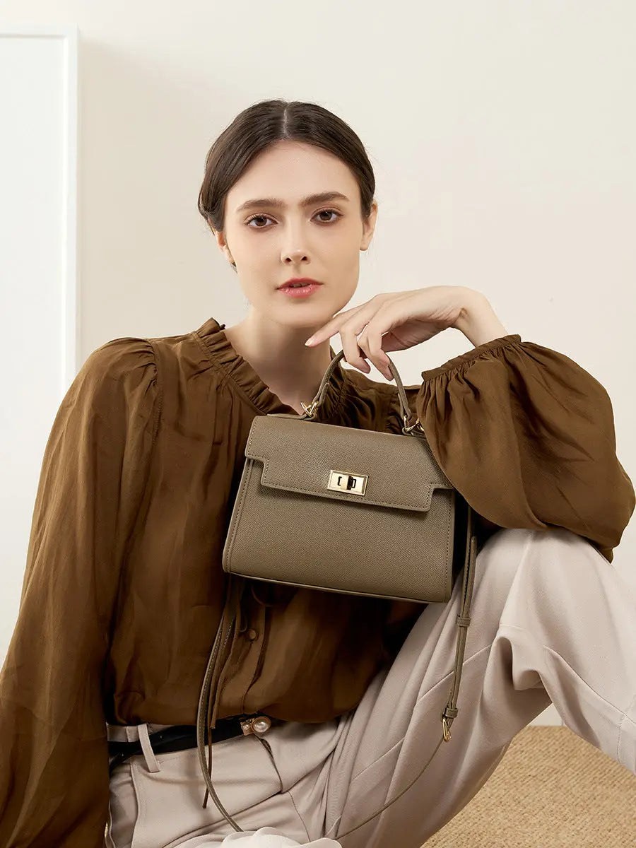 Women's Cowhide Leather Structured Top-Handle Bag