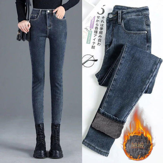 High Waist Jeans And Fleece Women&amp;#039;s Winter Pencil Pants Are Thin And Thick Long Pants Women&amp;#039;s Tight Elastic Pencil Pants