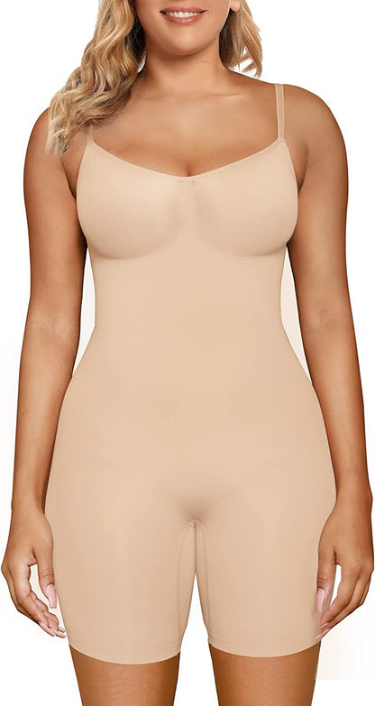 Seamless body shapewear available in sleek black and taupe – thin shoulder straps, form-fitting design, and full-torso coverage for breathable, supportive, everyday wear.