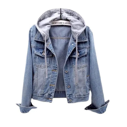 Denim Short Coat Women's Short New Long-sleeved Slim-fit Hooded Jacket All-match Student Top
