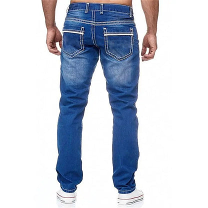 High-quality Blue Slim-fit Simple Small Straight Jeans Men's