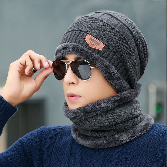 Hat Men&#039;s Winter Knitted Wool Hat Fleece-lined Thickened Korean Style Fashionable Warm Cold-proof Cycling Autumn And Winter Men&#039;s Cotton Hat