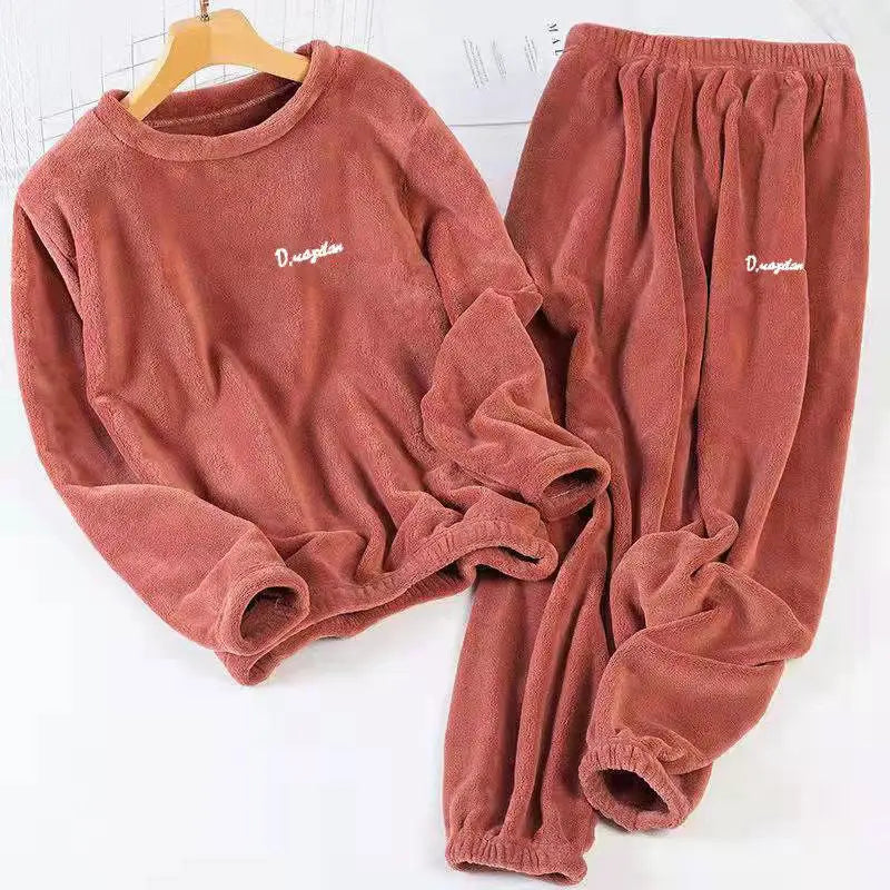 2023 Fairy Warm Suit Coral Velvet Home Clothes Plus Velvet Thickened Pajamas Loose Can Be Weared Outside Large Size Pajamas