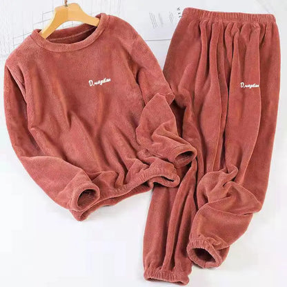 2023 Fairy Warm Suit Coral Velvet Home Clothes Plus Velvet Thickened Pajamas Loose Can Be Weared Outside Large Size Pajamas