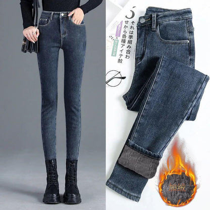 High Waist Jeans And Fleece Women&amp;#039;s Winter Pencil Pants Are Thin And Thick Long Pants Women&amp;#039;s Tight Elastic Pencil Pants