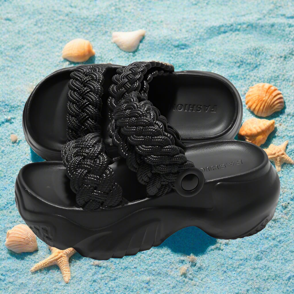 Increased Thick-soled Women's Sandals And Slippers Cross-border EVA Wear Wholesale 7cm Braided Sandals Summer Step On Excrement Feeling To Work