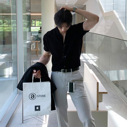 Short-sleeved Men&#039;s Summer New Trendy Men&#039;s All-match Polo Shirt Casual Lapel T-shirt Lazy Style Cardigan Knitted T-shirt Trendy