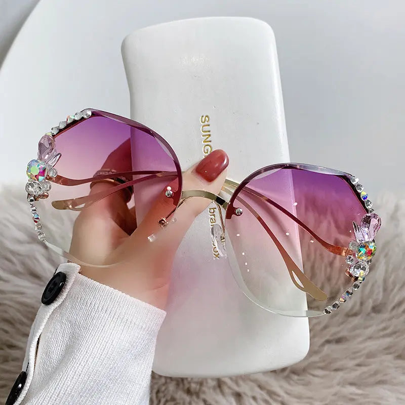 2022 Cross-border Korean Version Of Rhinestone Sunglasses UV Protection Crystal Sunglasses With Diamonds Small Fragrance Glasses Women