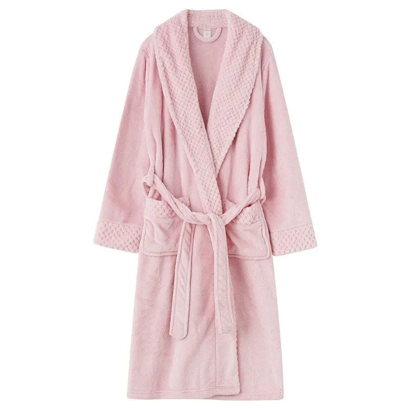 Women/Men Long Section Coral Fleece Plus Velvet Thick Couple Bathrobe