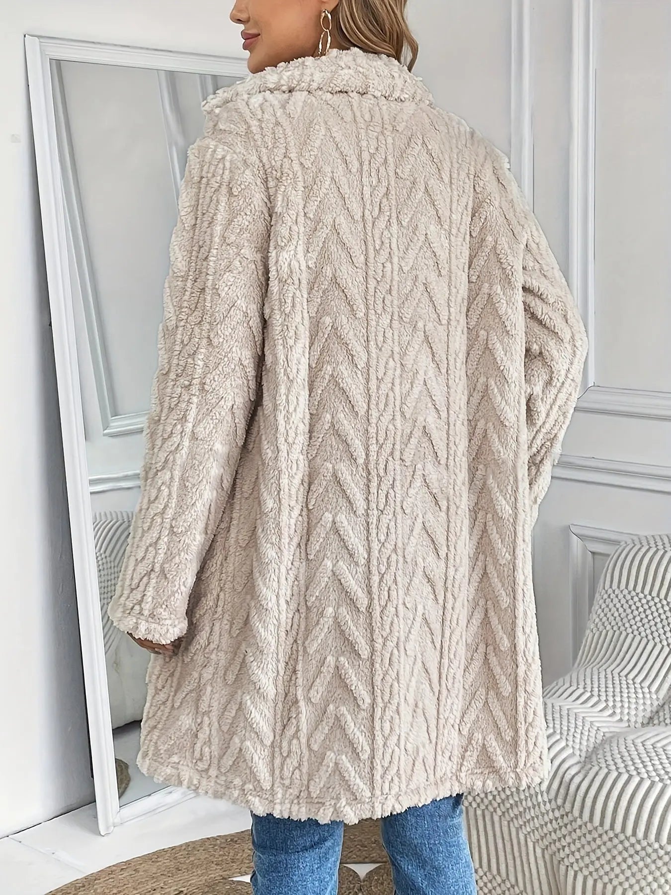 Europe And The United States Cross-border Explosions Hot Double-sided Plush Pocket Casual Double-breasted Cardigan Long Coat Women ~ Independent Station