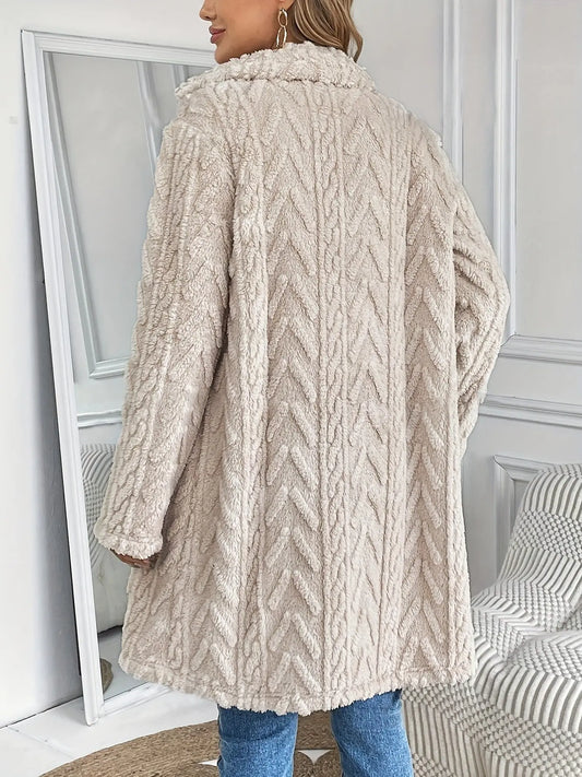 Europe And The United States Cross-border Explosions Hot Double-sided Plush Pocket Casual Double-breasted Cardigan Long Coat Women ~ Independent Station