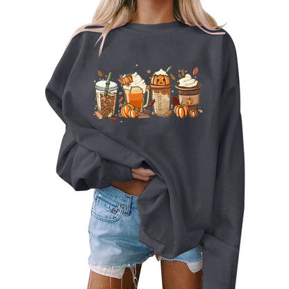 Halloween Women's Casual Printed Round Neck Loose Long Sleeve Hooded Sweatshirt Top