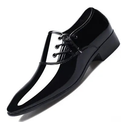 Men's Pointed Toe Leather Shoes Men's Business Formal Shoes Korean Fashionable Men's Bright Casual Shoes Large Size Casual Wedding Shoes