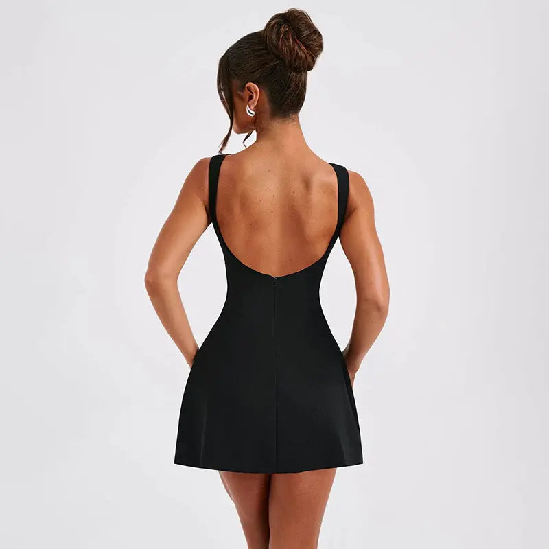 YJ24027 Spring New Fashion Women's Sexy Short Skirt European And American Style Temperament Basic Backless Dress Women