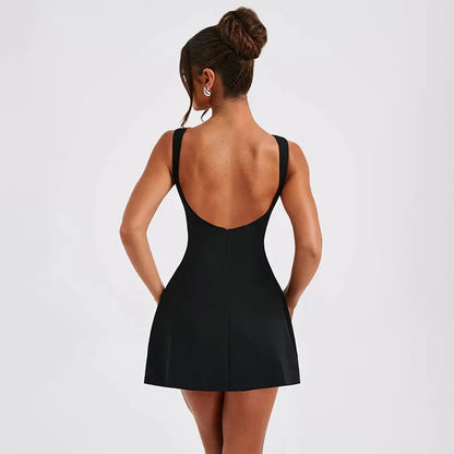 YJ24027 Spring New Fashion Women's Sexy Short Skirt European And American Style Temperament Basic Backless Dress Women