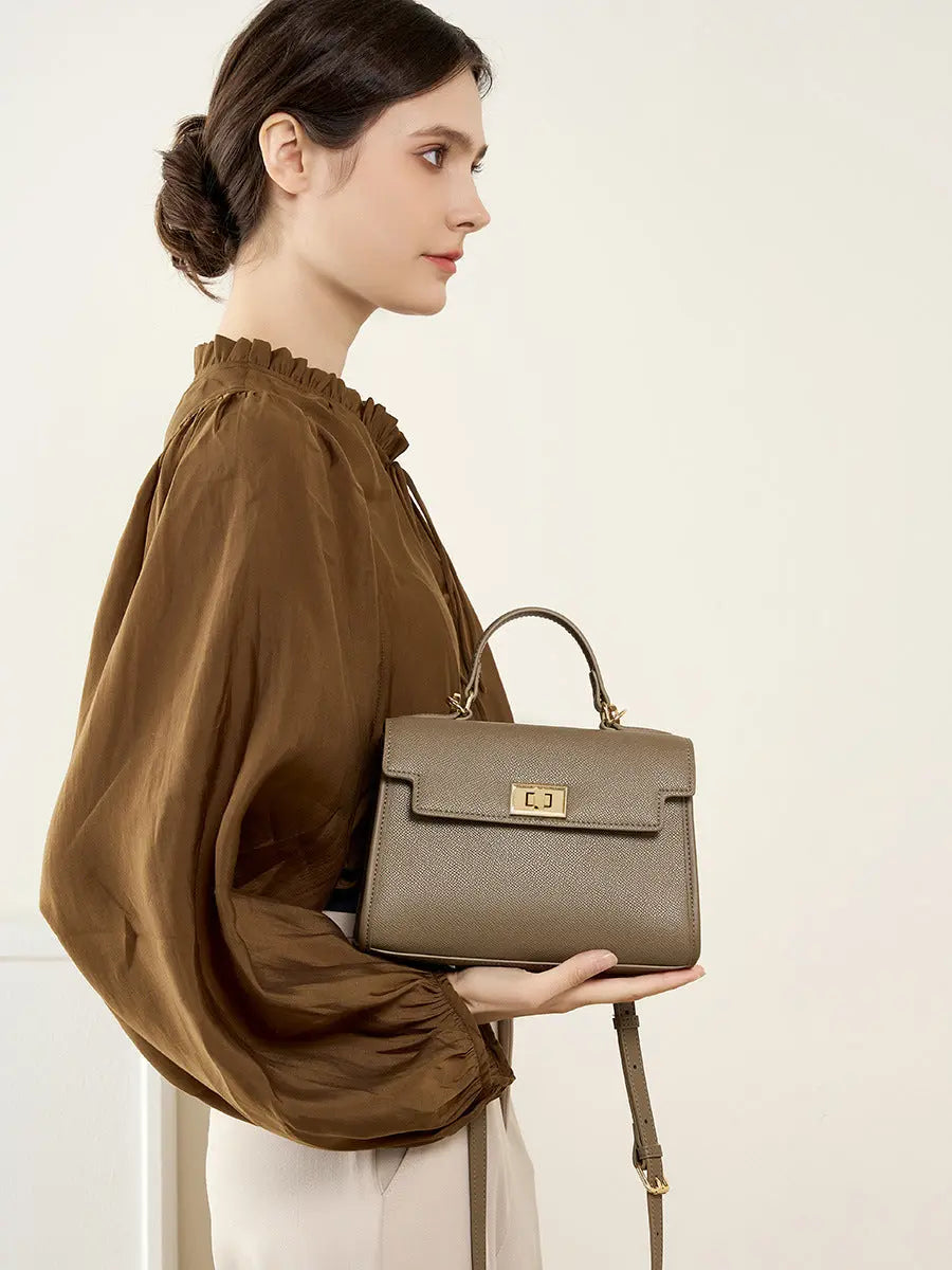 Women's Cowhide Leather Structured Top-Handle Bag