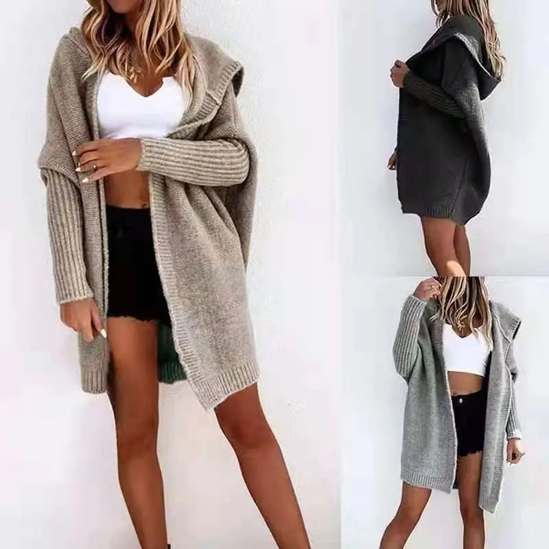 2022 Spring New European And American Foreign Trade Women's Knitted Sweater Amazon Long Hooded Casual Cardigan Sweater Jacket For Women
