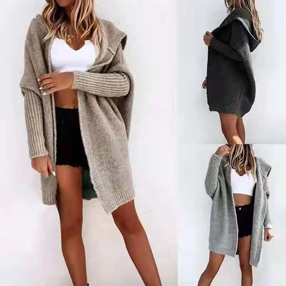 2022 Spring New European And American Foreign Trade Women's Knitted Sweater Amazon Long Hooded Casual Cardigan Sweater Jacket For Women
