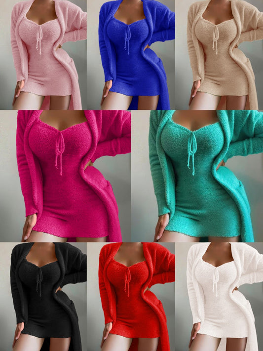 Winter Plush Home Clothes Casual 2-piece Pajamas Long-sleeved Suit