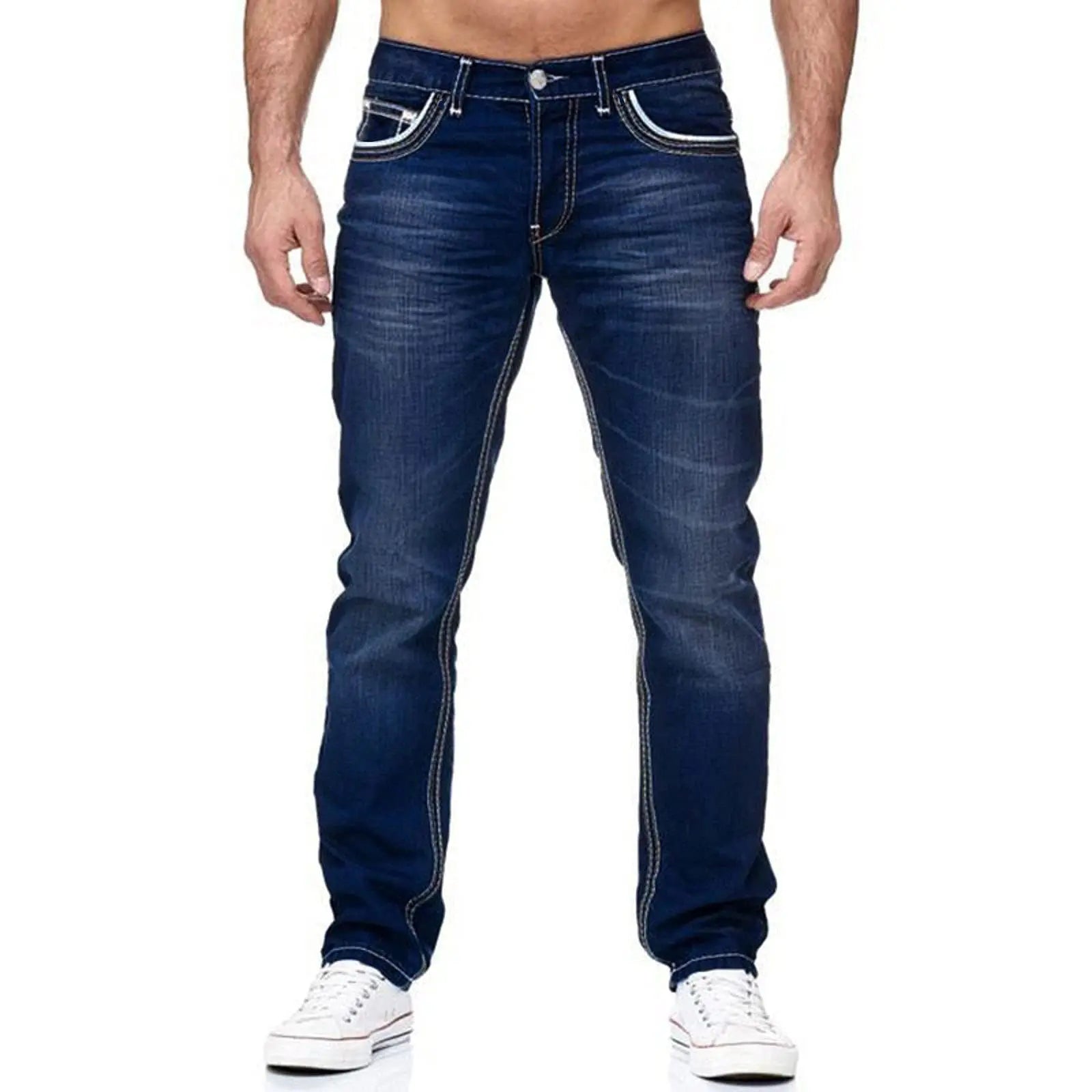 High-quality Blue Slim-fit Simple Small Straight Jeans Men's
