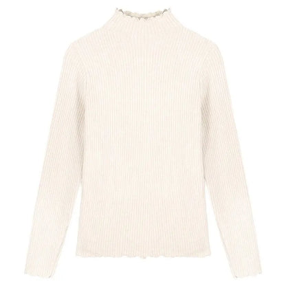 Half-turtleneck One-piece Fleece Base Shirt Women's Autumn And Winter New Fleece-lined Thickened Sweater Western-style Wood-ear Knit Sweater