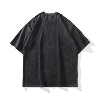 American Cartoon Direct Injection Printing Heavy Small Neckline Washed Distressed Short Sleeve T-shirt Men And Women Retro Half Sleeve Tee