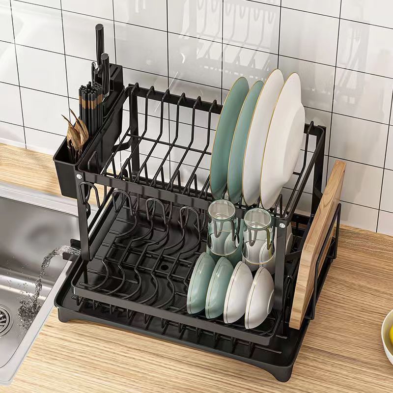 2-Tier Stainless Steel Dish Rack with Drainage System – Modern Kitchen Organizer & Drying Stand