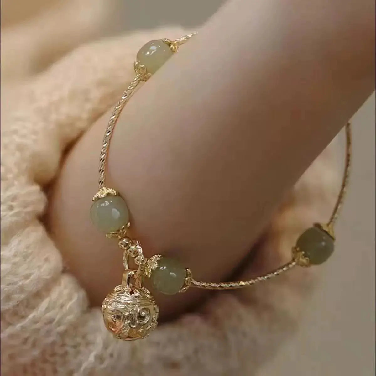 Verdant Harmony Jade Bracelet Natural Stone Gold Charm