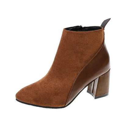 Women's Boots Spring And Autumn Thick Heel Pointed Toe European And American Large Size 41-44Ladies Boots Leather Stitching