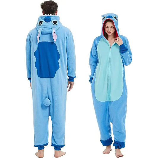 Cartoon One-piece Pajamas, Polar Fleece Long-sleeved Couple Pajamas, Adult Home Clothes