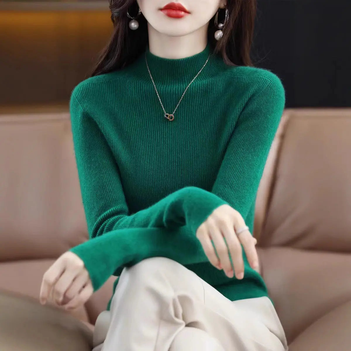 Pure Wool Sweater Women's Half-High Collar Base Shirt Women's Solid Color Inner Slim-Fit Sweater Autumn And Winter New Slim Sweater