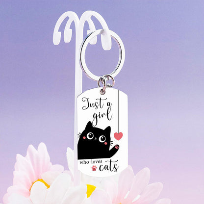 Cross-border Cute Cartoon Moon Cat Accessories Black Kitten Stainless Steel Keychain Pet Key Ring Wholesale