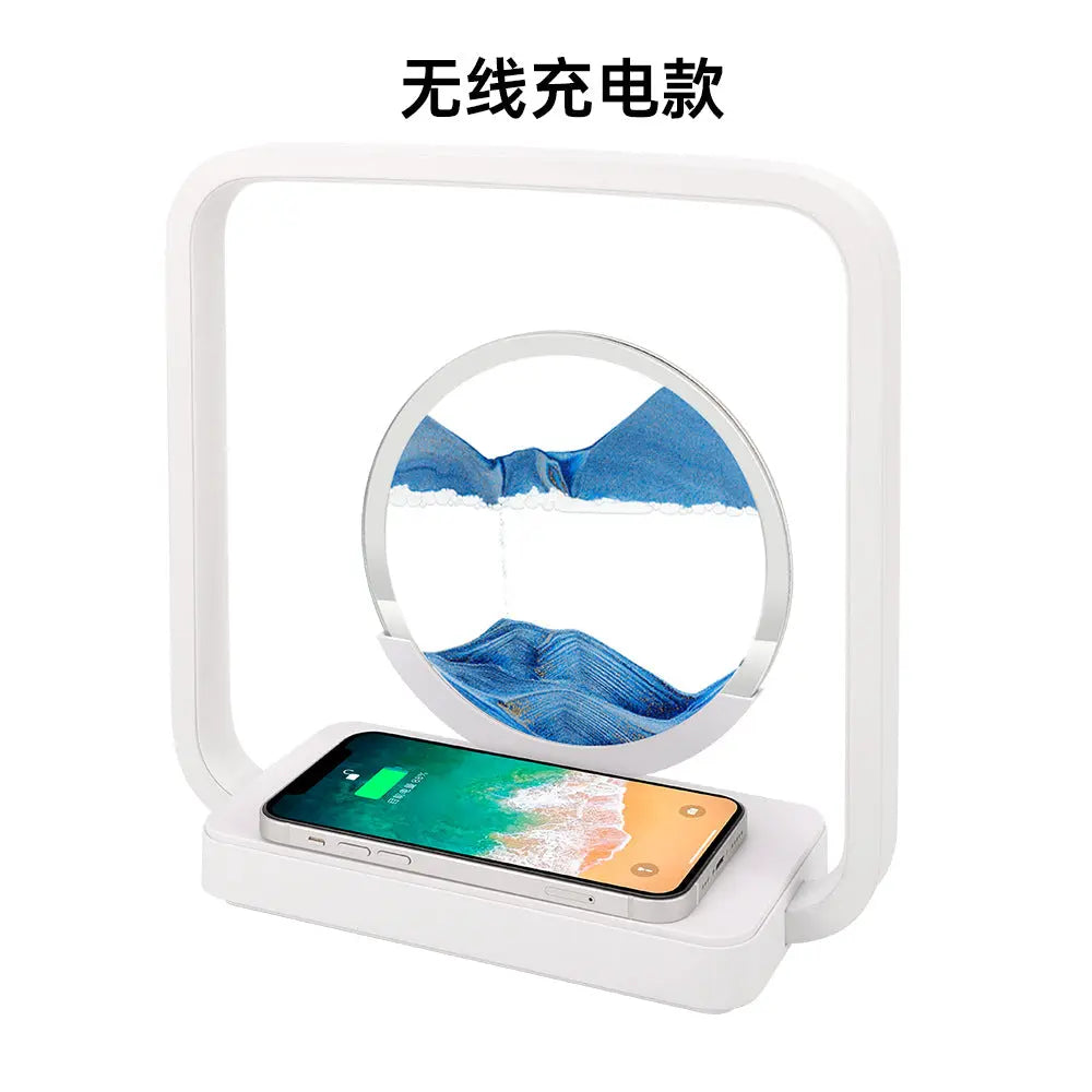 Internet Celebrity Gift Quicksand Lamp LED Desktop Atmosphere Hourglass Night Light 3D Quicksand Painting Mobile Phone Wireless Charging Desk Lamp