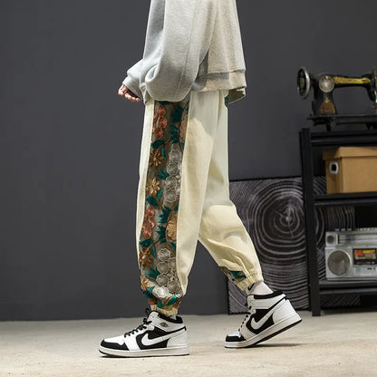 New Products Loose Men's Trend Large Size Embroidery Color Matching Casual Trousers