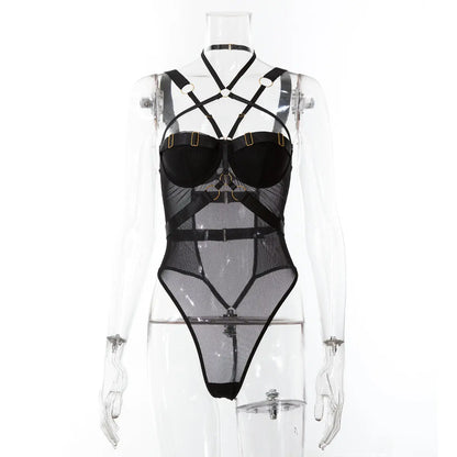 Sexy Lingerie Nightclub Hot Girl See-through Mesh Suspenders Pajamas Jumpsuit