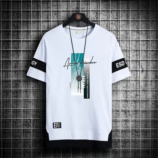 Short-sleeved T-shirt Men&#039;s Tide Brand Summer Thin Section New Half-sleeved Men&#039;s Ice Silk T-shirt Loose Youth Clothes T
