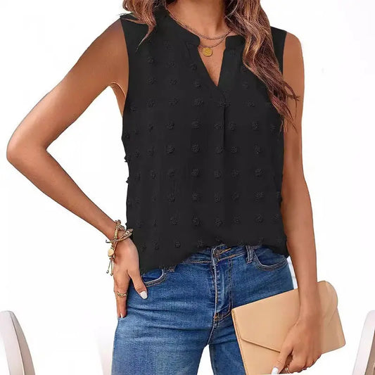 2024 Summer Amazon EBay European And American Clothing New Jacquard Sleeveless V-neck Vest T-shirt Cross-border Foreign Trade Women's Clothing