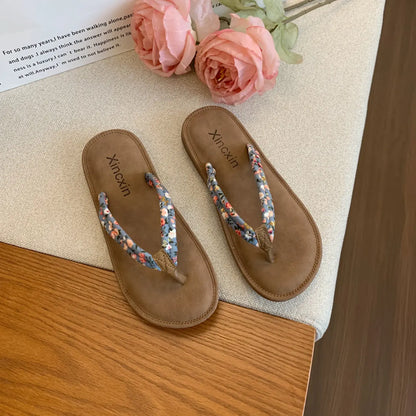 Sandals Flip-flops Women's Summer Outer Wear Flat Holiday Flip-floral Sandals Women's Seaside Sandals