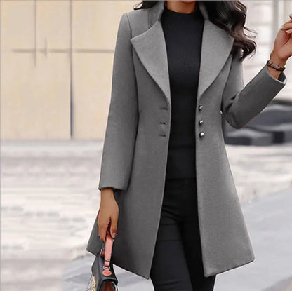 Mid-length Lapel Slimming Solid Color Slim-fit Women's Woolen Coat