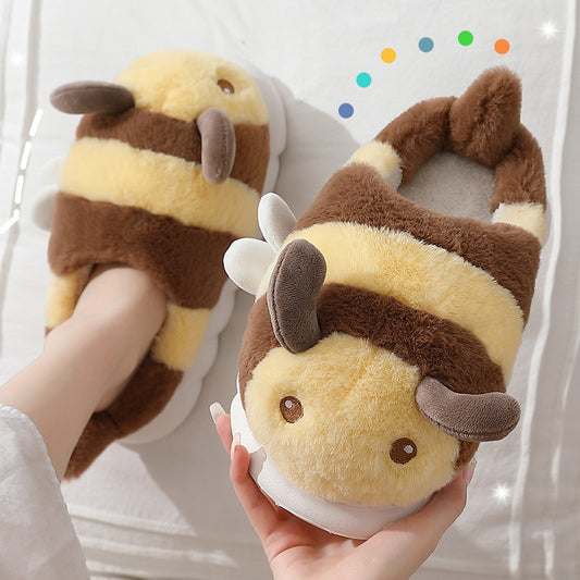 Little Bee Cotton Slippers Women&#039;s Winter Anti-Slip Home Indoor Warm Plush Couple Cartoon Cotton Slippers Home Wholesale Men&#039;s